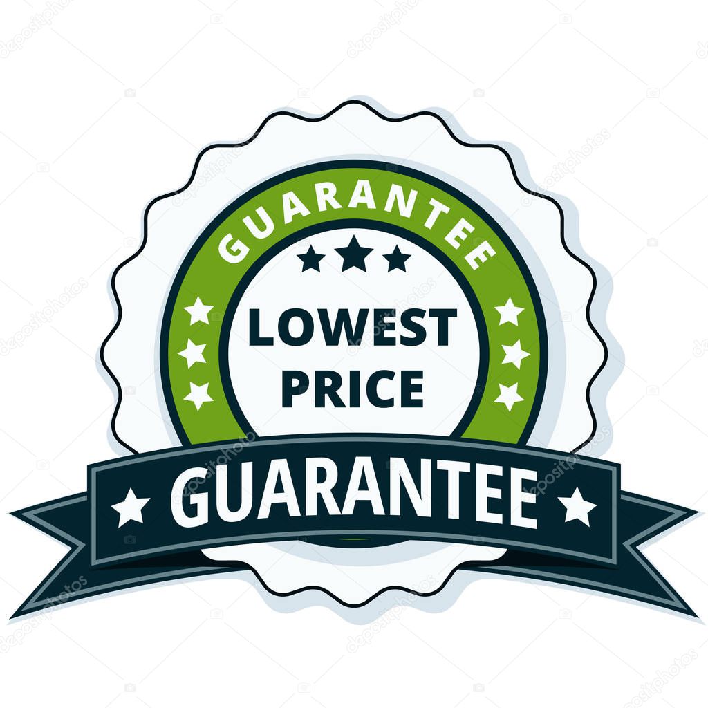 lower price guarantee label with black ribbon, vector, illustration  