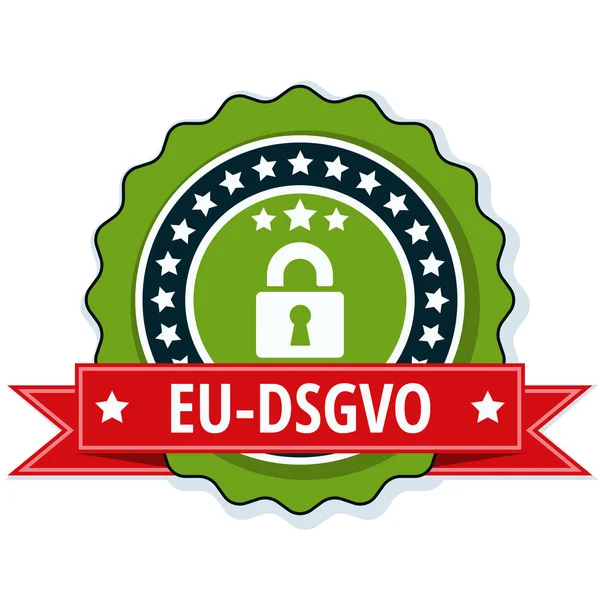 Dsgvo Flaches Etikett Mit Vorhängeschloss Symbol Und Rotem Band Vektor — Stockvektor