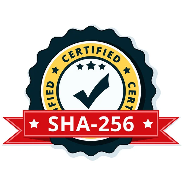 Sha 256 Certifikovaný Plochý Štítek Červenou Stužkou Vektor Ilustrace — Stockový vektor