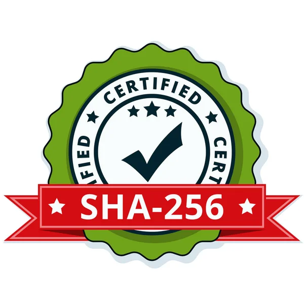 Sha 256 Certifikovaný Plochý Štítek Červenou Stužkou Vektor Ilustrace — Stockový vektor