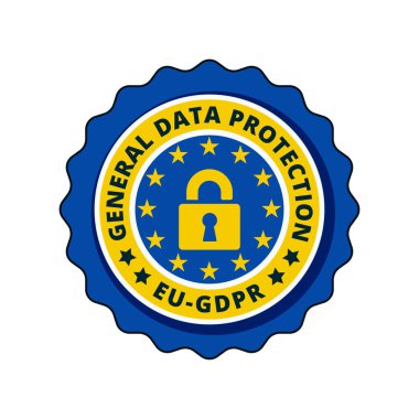 Asma kilit simgesi, vektör, illüstrasyon ile AB-Gdpr düz etiket