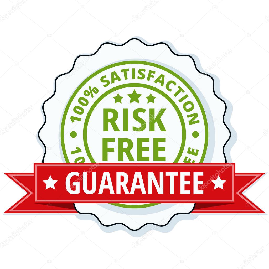 100% risk free satisfaction guaranteed sign with red ribbon, vector, illustration     