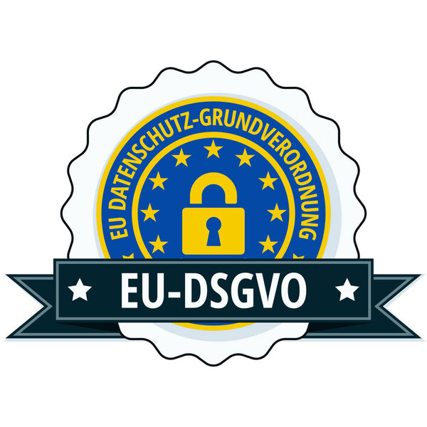EU-DSGVO flat label with padlock icon and black ribbon, vector, illustration