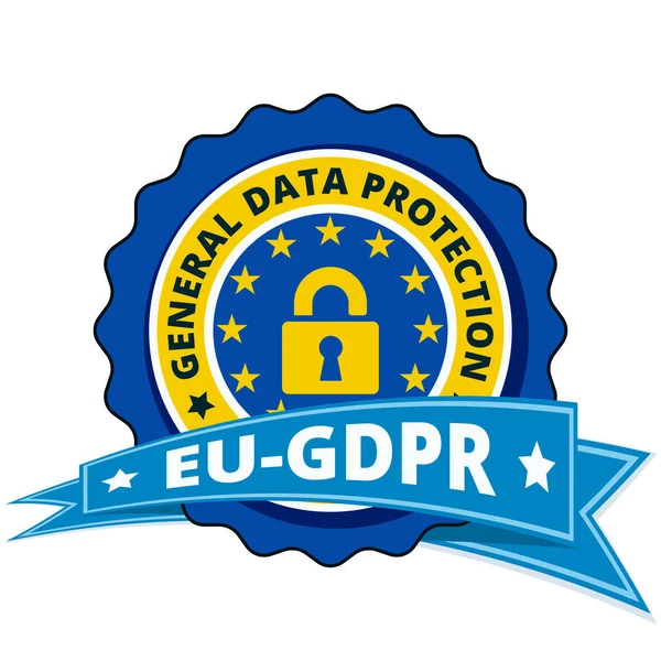 Gdpr Plat Label Met Hangslotpictogram Blauwe Lint Vector Illustratie — Stockvector