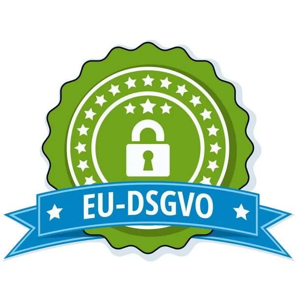 Dsgvo Flaches Etikett Mit Vorhängeschloss Symbol Und Blauem Band Vektor — Stockvektor