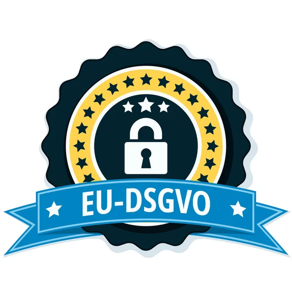 Dsgvo Flaches Etikett Mit Vorhängeschloss Symbol Und Blauem Band Vektor — Stockvektor
