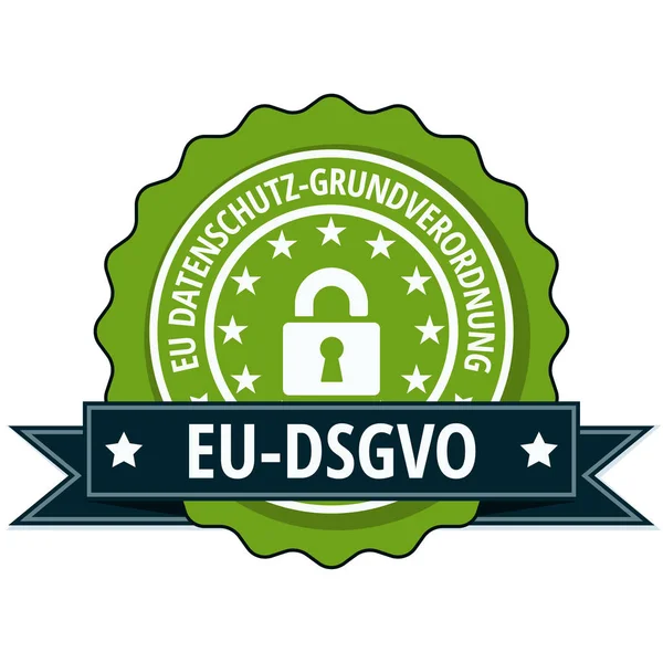 Векторна Ілюстрація Дизайну Зеленої Плоскої Етикетки Dsgvo Значком Блокування Чорною — стоковий вектор