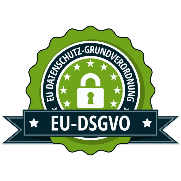带挂锁图标和黑丝带的绿色欧盟 Dsgvo 平面标签的矢量图解设计 — 图库矢量图片