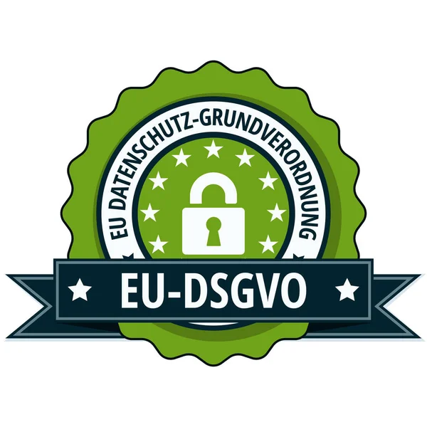 带挂锁图标和黑丝带的绿色欧盟 Dsgvo 平面标签的矢量图解设计 — 图库矢量图片