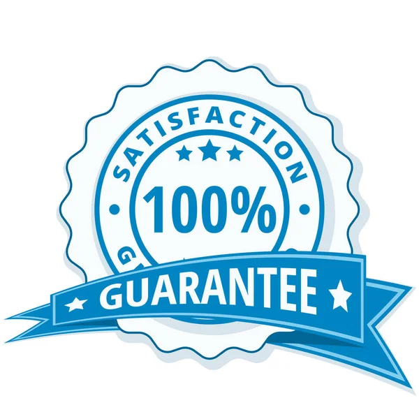 Vector Illustration Design Blue 100 Satisfaction Guarantee Icon Blue Ribbon — Stock Vector
