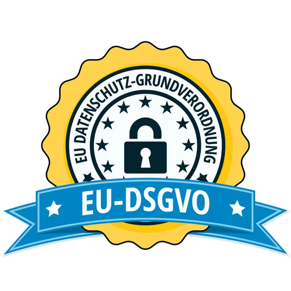 Векторна Ілюстрація Дизайну Жовтого Пласкої Етикетки Dsgvo Значком Блокування Синьою — стоковий вектор