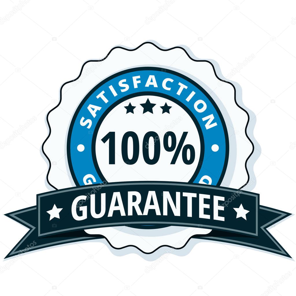 vector illustration design of blue 100 % satisfaction guarantee icon with Black ribbon