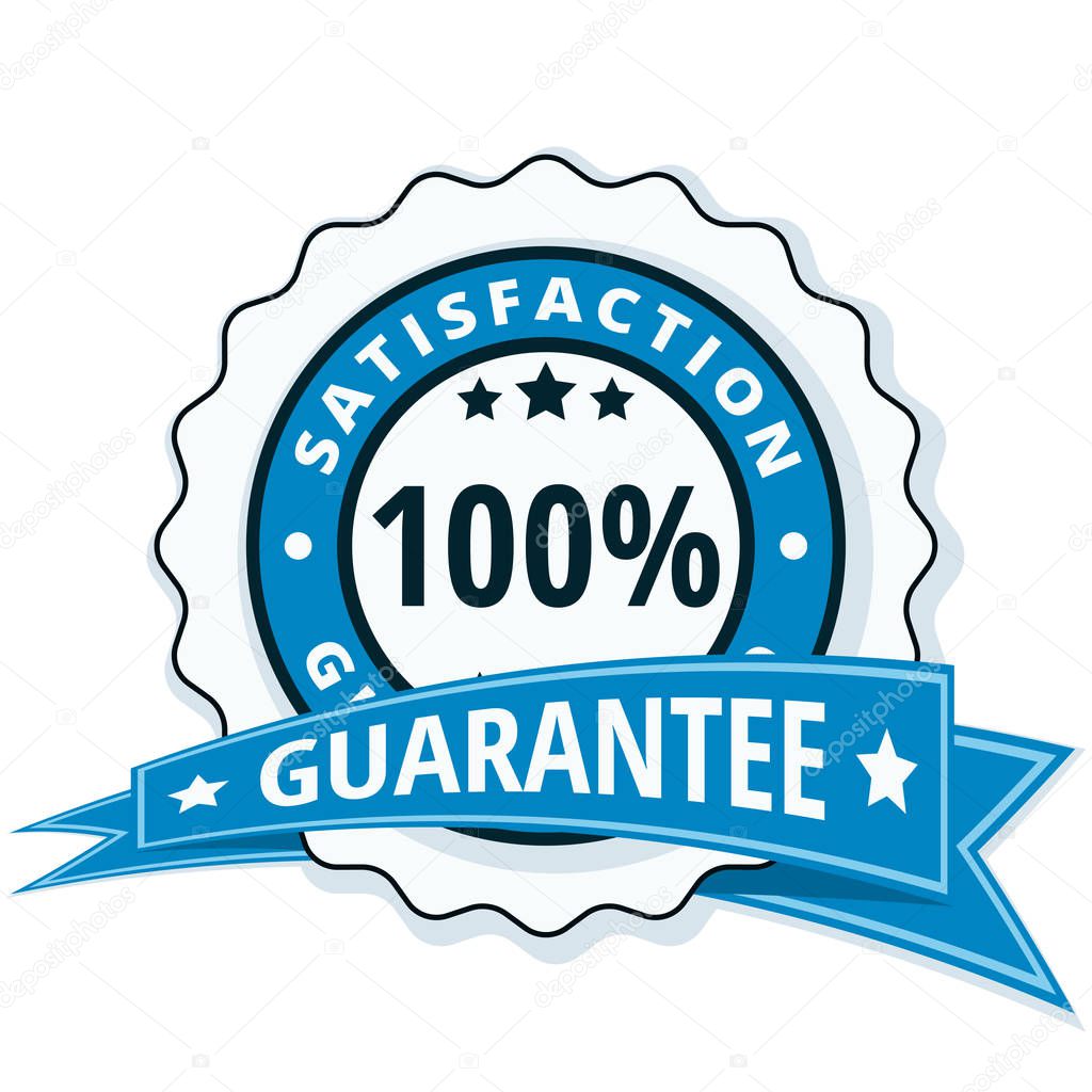 vector illustration design of blue 100 % satisfaction guarantee icon with blue ribbon