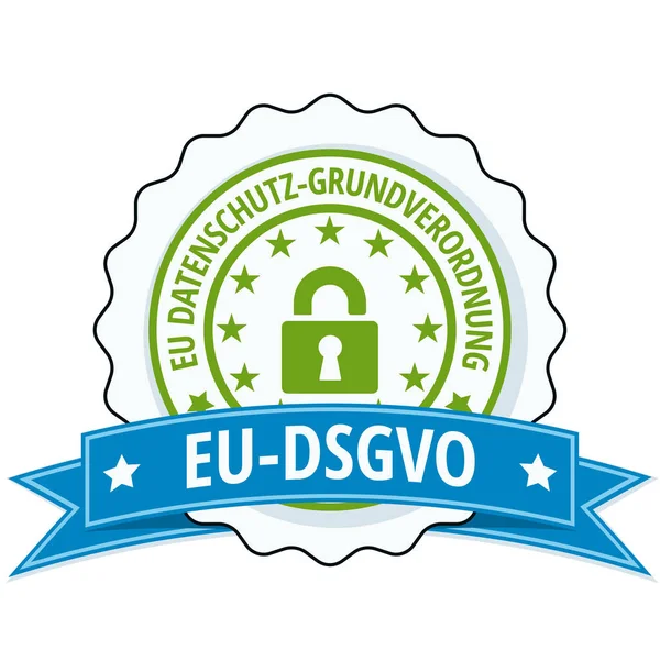 绿色欧盟 Dsgvo 平面标签与挂锁图标和蓝丝带的矢量图解设计 — 图库矢量图片