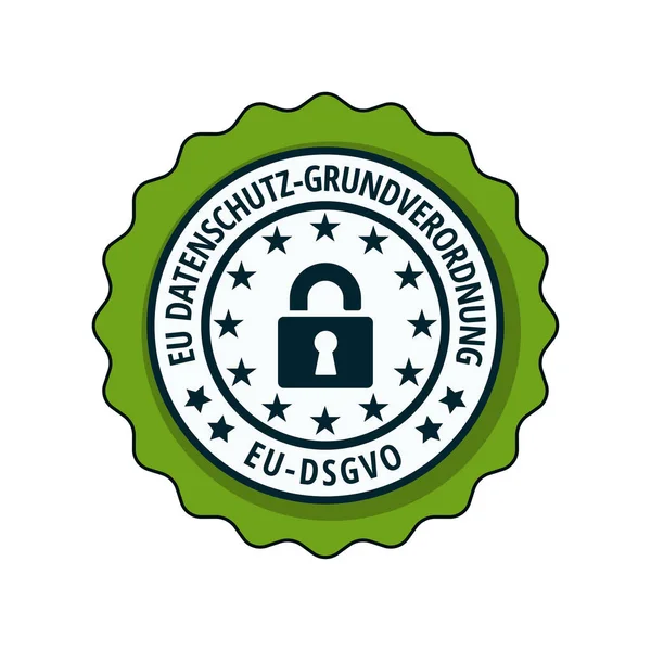 Векторний Дизайн Ілюстрації Зеленої Плоскої Етикетки Dsgvo Значком Блокування — стоковий вектор