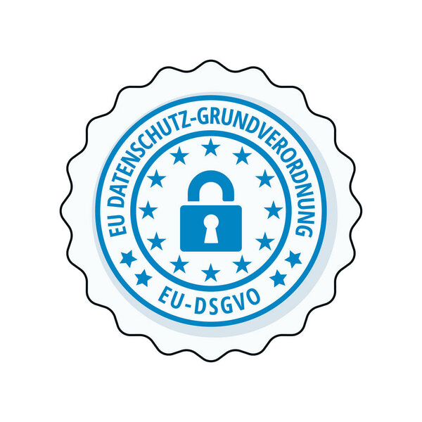 vector illustration design of blue EU-DSGVO flat label with padlock icon 