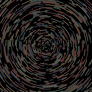 soyut renkli segmentli siyah arkaplan üzerindeki geometrik çember deseni, Hesapsal Üretim Sanatı  