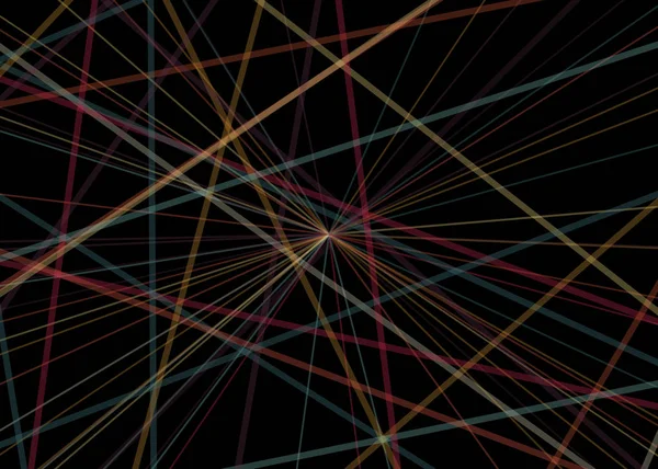抽象芸術のカラフルな線のランダムな分布黒の背景に計算生成芸術 — ストックベクタ