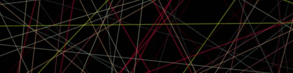 抽象芸術のカラフルな線のランダムな分布黒の背景に計算生成芸術 — ストックベクタ