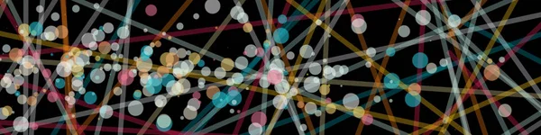 抽象艺术五彩斑斓的线条和小点随机分布黑色背景下的计算机生成艺术 — 图库矢量图片