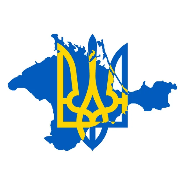 Ukraina Trójząb Podwoił Się Sylwetce Półwyspu Krymskiego Ukraińskich Kolorach Flagi — Wektor stockowy