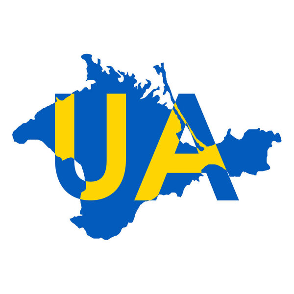 Ukraine country name abbreviation inscription on Crimea peninsula in ukrainian flag colors, vector illustration