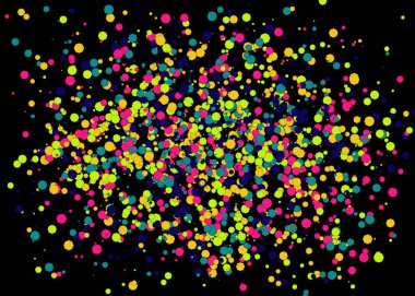 Siyah arkaplanda soyut sanat rengarenk dağıtılmış noktalar 