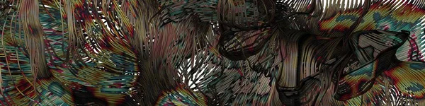 抽象艺术五彩斑斓的线条随机分布黑色背景下的计算机生成艺术 — 图库照片