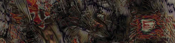 抽象艺术五彩斑斓的线条随机分布黑色背景下的计算机生成艺术 — 图库照片