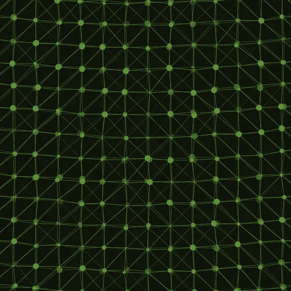 Абстрактный Многоугольный Низкополюсный Рисунок Зелеными Связными Линиями Точками Красочном Фоне — стоковый вектор