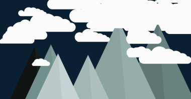 Basit formların gökyüzüne karşı panoramik dağların vektör çizimi