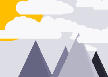 Basit formların gökyüzüne karşı panoramik dağların vektör çizimi