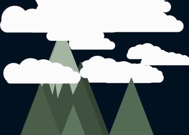 Basit formların gökyüzüne karşı panoramik dağların vektör çizimi