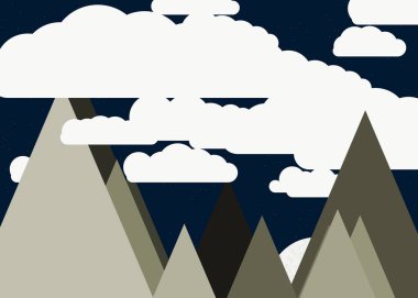 Basit formların gökyüzüne karşı panoramik dağların vektör çizimi