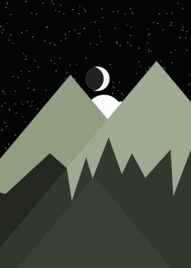 Basit formların gökyüzüne karşı panoramik dağların vektör çizimi