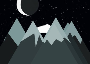 Ay ve dağlar panoramik üretken sanat arkaplan çizimleri