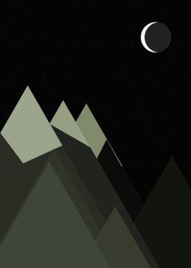 Ay ve dağlar panoramik üretken sanat arkaplan çizimleri