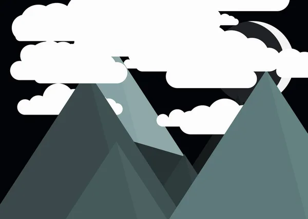 Illustration Panoramic Mountains Moon Generative Art Background — Stock Vector