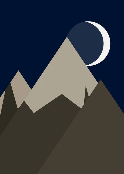 Mond Und Berge Panoramische Generative Kunst Hintergrund Illustration — Stockvektor