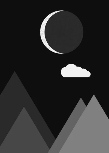 Luna Montañas Arte Generativo Panorámico Fondo Ilustración — Vector de stock