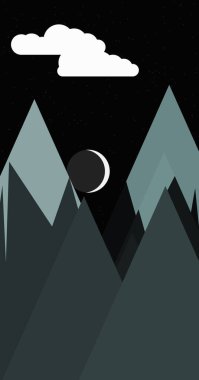 Ayın soyut rastgele yerleştirildiği panorama dağları üretken sanat arkaplanı çizimi