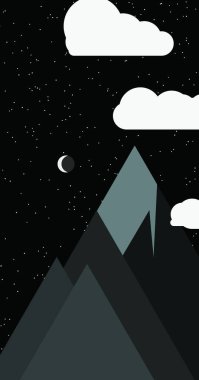 Ayın soyut rastgele yerleştirildiği panorama dağları üretken sanat arkaplanı çizimi