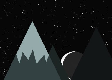 Ay ve dağlar panoramik üretken sanat arkaplan çizimleri