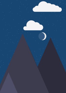 Ay ve Dağlar Panorama, Üretici Sanat arka planı, vektör illüstrasyonu