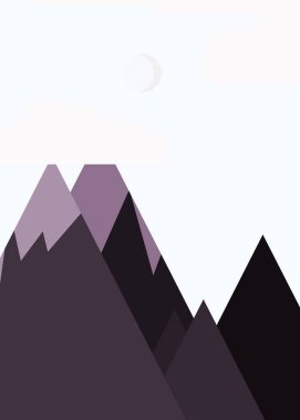 Ay ve Dağlar Panorama, Üretici Sanat arka planı, vektör illüstrasyonu