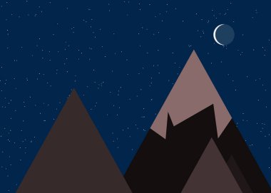 Ay ve Dağlar Panorama, Üretici Sanat arka planı, vektör illüstrasyonu