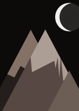 Ay ve dağlar panoramik üretken sanat arkaplan çizimleri