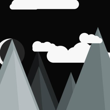 Ay ve Dağlar Panorama, Üretici Sanat arka planı, vektör illüstrasyonu