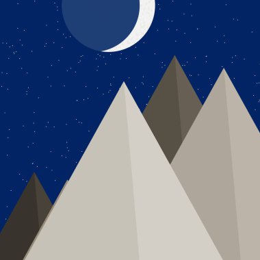 Ay ve Dağlar Panorama, Üretici Sanat arka planı, vektör illüstrasyonu