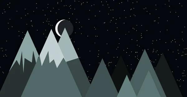 Montagnes Vue Panoramique Avec Lune Abstrait Aléatoire Placé Art Génératif — Image vectorielle